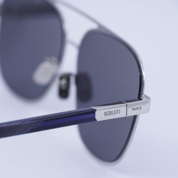 Berluti BL40004U 01C Sunglasses Silver/Blue Square Frame, Silver Lenses - Picture 5 of 9